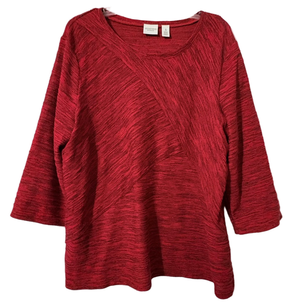 Chico’s Weekends Space Dye Red Knit Top 3/4 Sleeve Women’s Size 3 XL